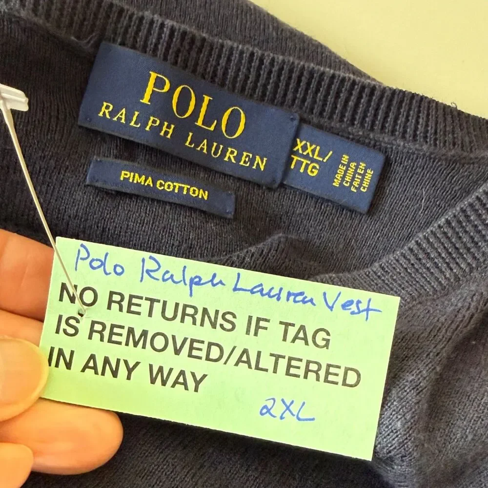 Polo Ralph Lauren Navy Vest Mens 2XL 100% Pima Cotton Navy Red Pony Golf Preppy